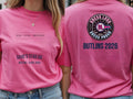 Personalised We Love the 70s Big Weekender Tee — azalea tee, front and back view