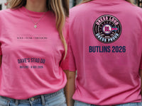 Personalised We Love the 70s Big Weekender Tee — azalea tee, front and back view