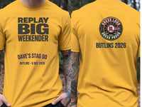 Personalised Replay Big Weekender Tee — yellow tee, front and back view