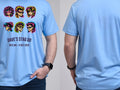 Personalised 80s Tee — carolina blue tee, front and back view