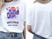 Personalised 80s Tee — white tee, front and back view