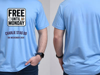 Personalised Weekender Unisex Tee — carolina blue tee, front and back view