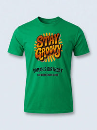 Personalised We Love the 70s Big Weekender Tee — irish green tee, front view