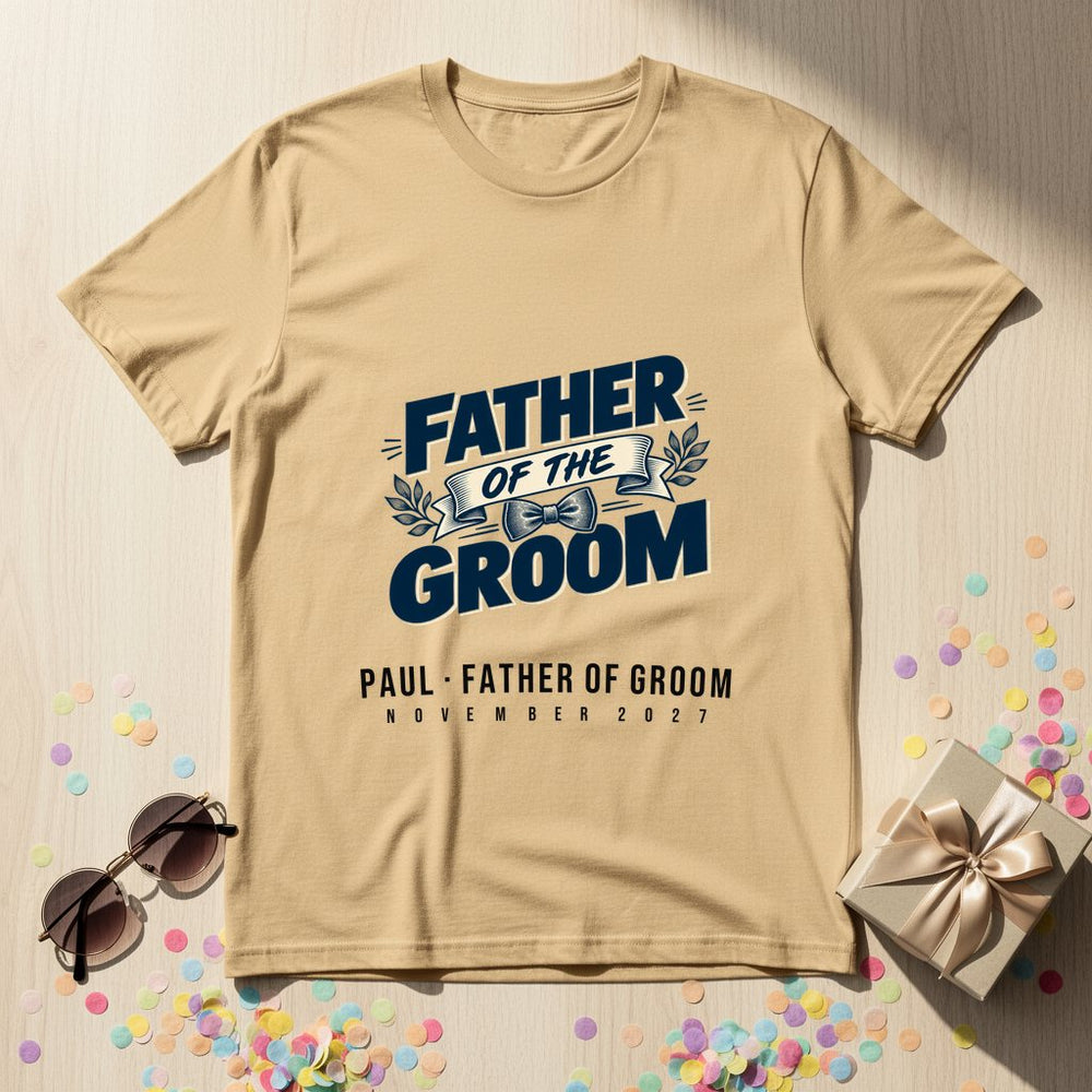 Father of the Groom — Bow Tie — Personalised Wedding T-Shirt