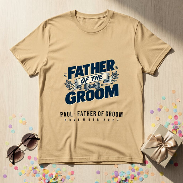 Father of the Groom — Bow Tie — Personalised Wedding T-Shirt