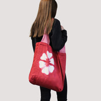 Natural Tye-Dye Cotton Bag (8oz) - 38x42x12cm - Maroon Rings - Pink Handle Dress Loud